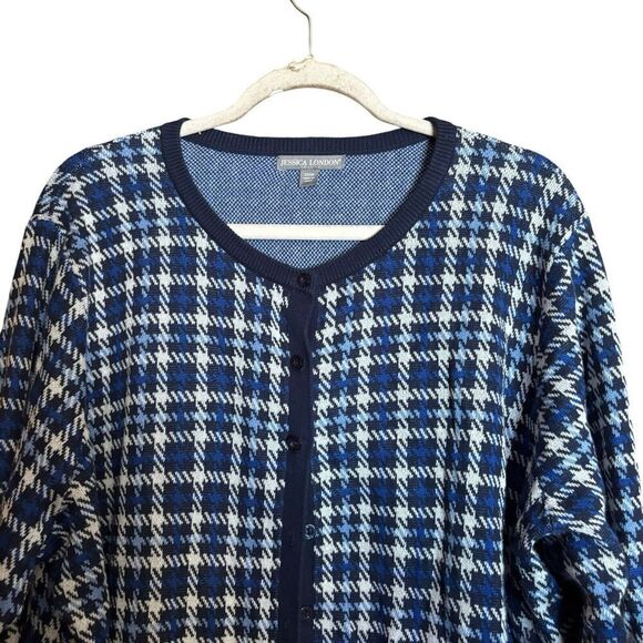 Jessica London Cardigan Womens 22 24 Multicolor Plaid Button Stretch Sweater - Picture 2 of 9